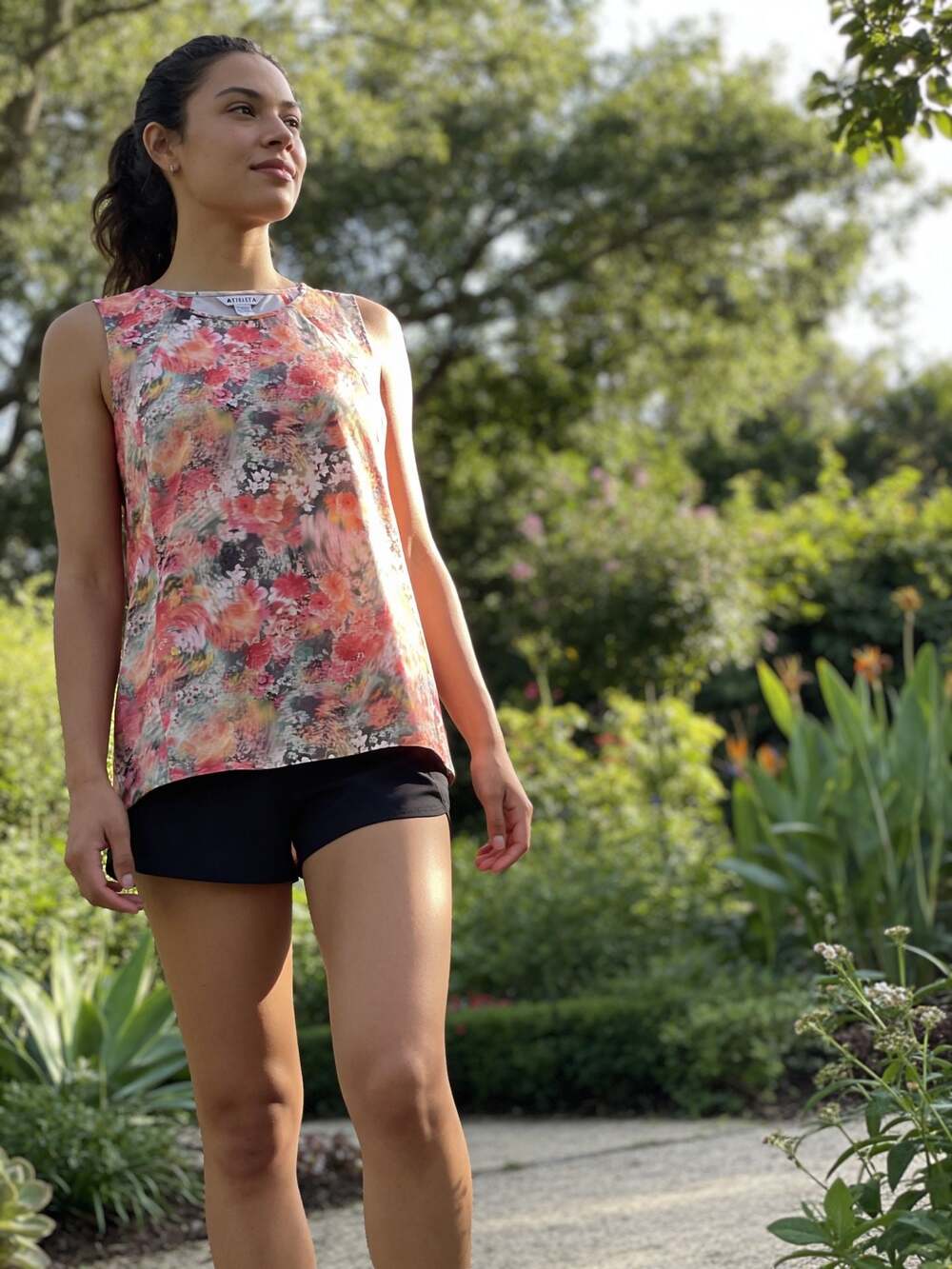 Athleta Floral Print Tank Top in Coral, Pink, Black